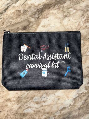 Dental Assistant Survival Kit Pouch - Black with White Script